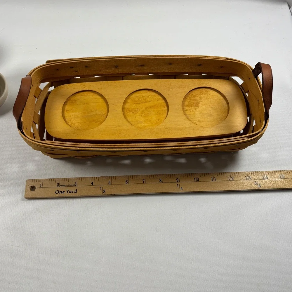 Vintage Longaberger Flower Pot Basket Set 3 Pots Wood Stand Riser Herb Planters